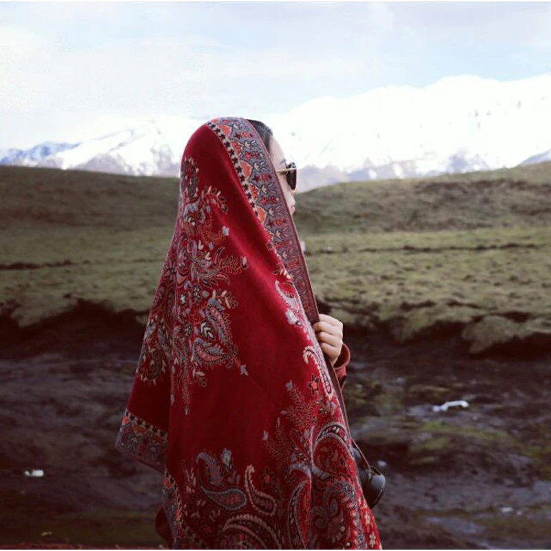 

New National Style Shawl Women Autumn Winter Tassels Long Scarf Female Pashmina Cashmere All-Match Travel Scarves