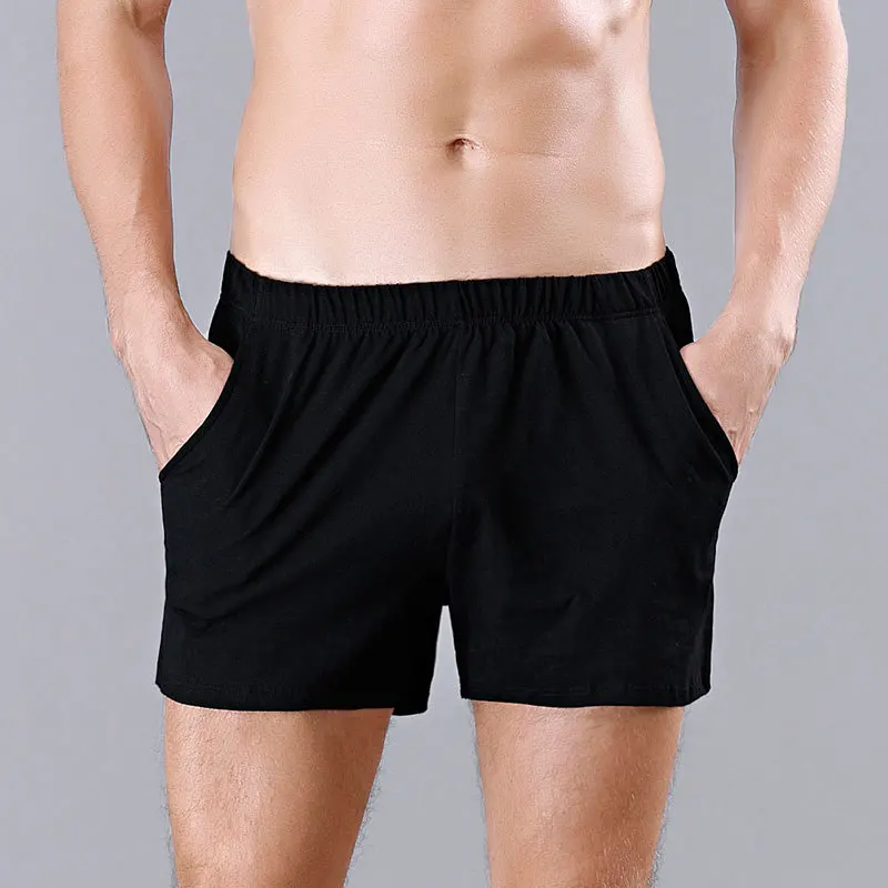 Shorts de pijama de algodão masculino, pijamas casuais sólidos, boxers soltos, cueca, bottoms de sono, calça de suor masculina, verão, A50