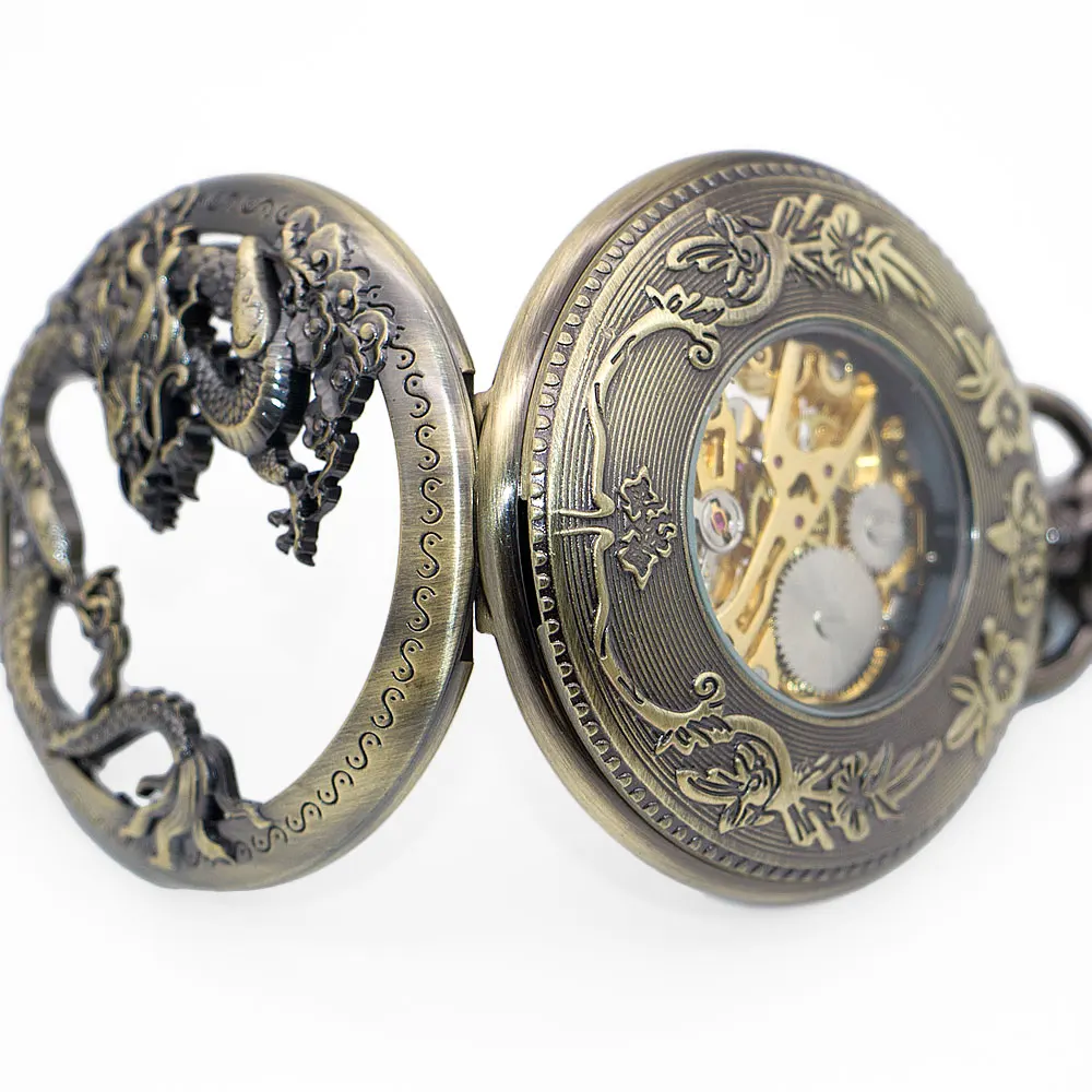 5 Cái/lốc Cao Cấp Rồng Đồng La Mã Numberal Rỗng Ốp Lưng Túi Đồng Hồ Với Fob Dây Chuyền Tỳ Hưu Thạch Cho Nam Nữ PJX1346