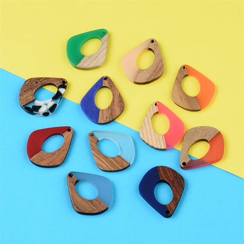 10PCS Hollow water Earrings Accessories Natural Wood & Resin Splicing Hand Made DIY Making Charms Jewelry Findings & Components