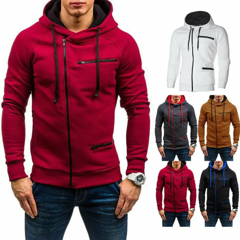 

2023 New Men Autumn Winter Hoodie Sweatshirt Gym Jacket Hooded Zip Up Pullover Jumper Coat Outwear