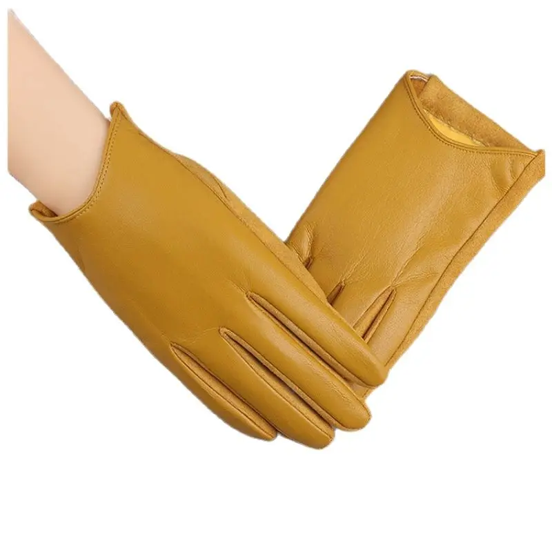 

Winter Women Keep Warm Touch Screen Plus Velvet Solid Stage Performance Short Outdoor Cycling Drive PU Leather Gloves