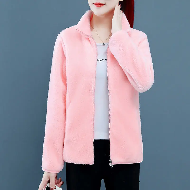 Women Jacket 2021 Winter New Double Sided Polar Fleece Furry Coat Female Short Large size Coral Fleece Thicken Warm Fleece Top