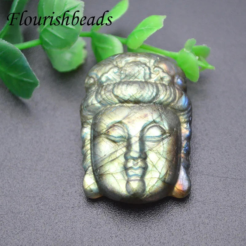 NaturalLabradorite Carved Buddha Head Stone Pendant Necklace Fit Man Woman Jewelry