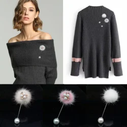 Cute Charm Pearl Brooch Pins For Women Korean Mink Fur Pompom Ball Piercing Lapel pin Brooch Collar Jewelry Gifts