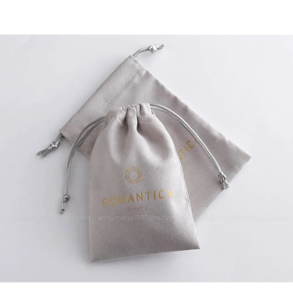 personalized 50 Gray  logo print custom drawstring bags jewelry packaging bags pouches chic wedding favor bags gray flannel bags