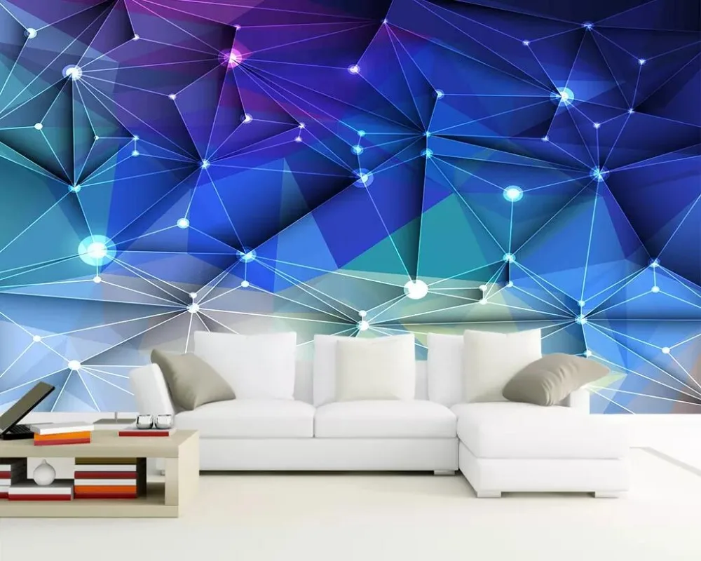 XUE SU Wall covering custom wall abstract blue geometric polygon starry sky background wall 3D mural