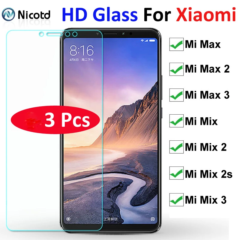 Protector de pantalla de vidrio templado, película dura HD para Xiaomi Mi Mix Mix2, 3, 1, 2s, max 2, 1, 3, 9H, 3 unidades