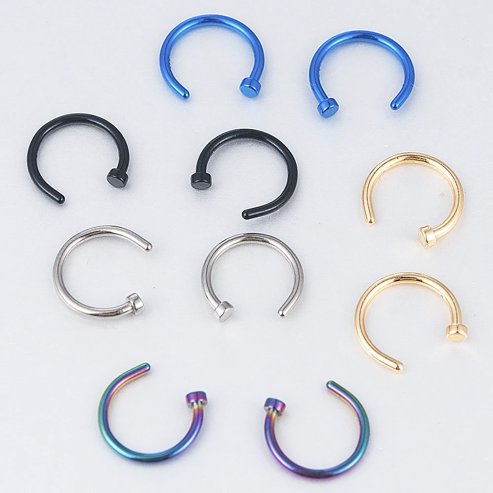 2023 NEW 2pcs Hot Stainless Steel Nose Open Hoop Ring Earring Body Piercing Jewelry 4Color Black Gold Nose Rings nose stud