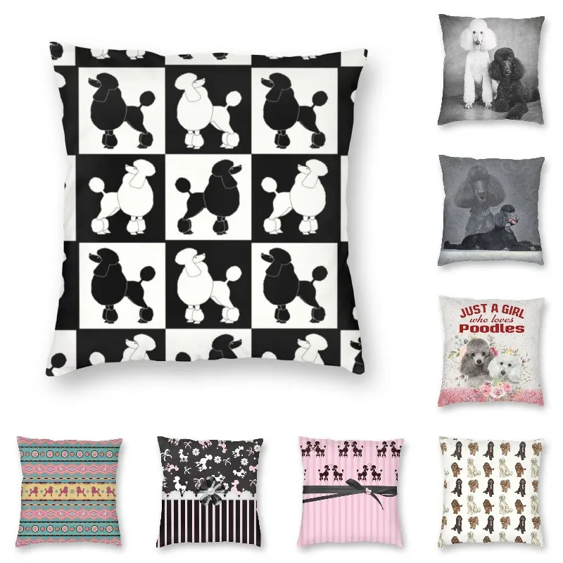 Fodera per cuscino Kawaii a scacchi Poodles stampa 3D Pudel Caniche federa per cuscino da pavimento per cani per la decorazione della casa della
