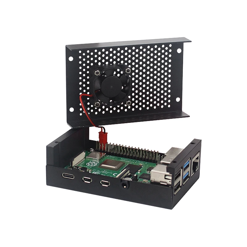 Raspberry Pi 4 Kasus Aluminium Perak Hitam Logam Shell Perumahan | Kipas Pendingin Heat Sink untuk Raspberry Pi 4 Model B