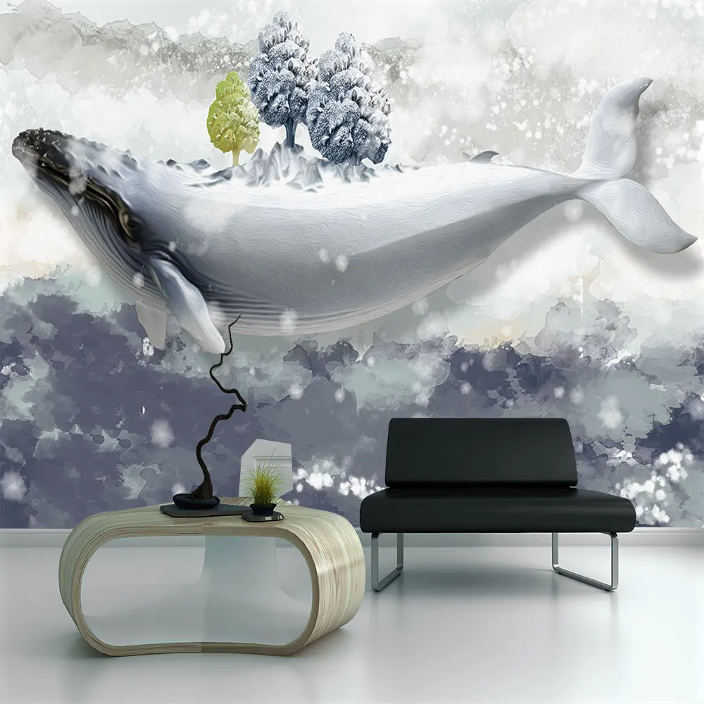 

Custom Mural Wallpaper Modern Fantasy 3d Marine Fairy Whale Background Wall Painting