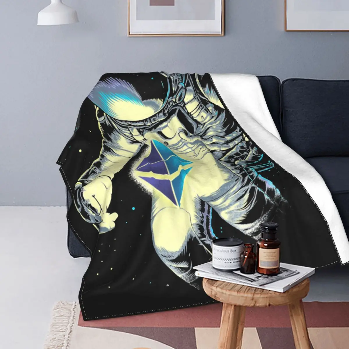 Space Ethereum Blanket Fleece Print Bitcoin Cryptocurrency Blockchain Galaxy Spaceman Throw Blanket for Bed Couch Rug Piece