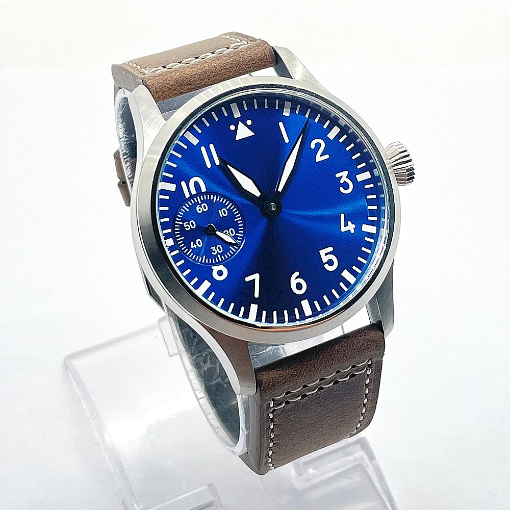 Steel Case 42mm Sterile Sapphire Crystal Black White Blue Green Dial 6497 Manual Winding Men\'s Watch Leather Strap ST36