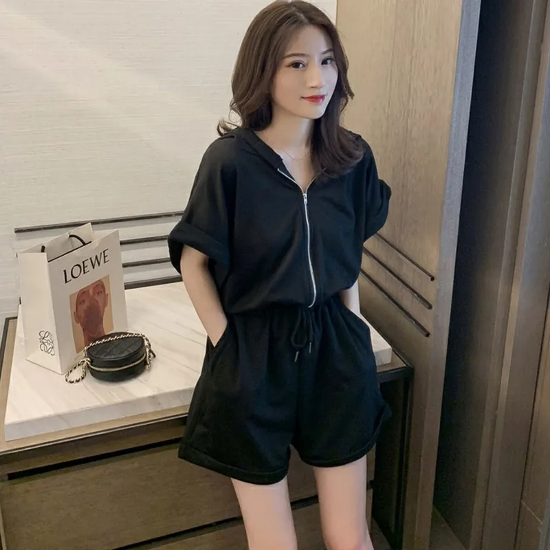 Playsuits แฟชั่นผู้หญิงเกาหลีเกาหลีฤดูร้อน Casual สีทึบ one-piece เอวแขนสั้นเสื้อกันหนาว playsuits