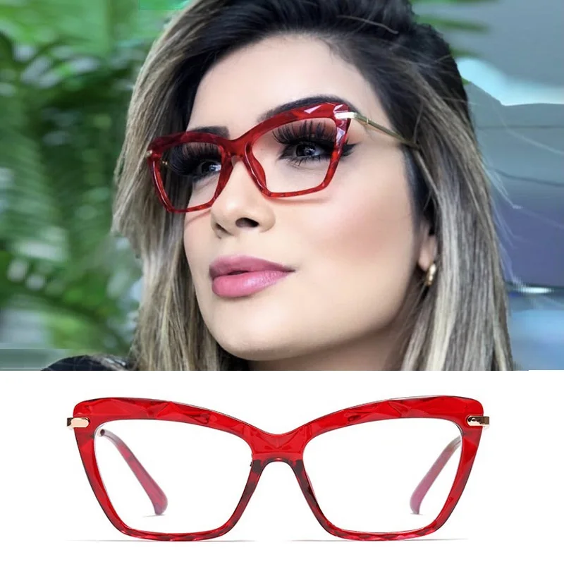 High Quality TR90 Frame Red Cat Eye Glasses Ladies Geometric Element Glasses Frame Women Fashion Optical oculos grau feminino