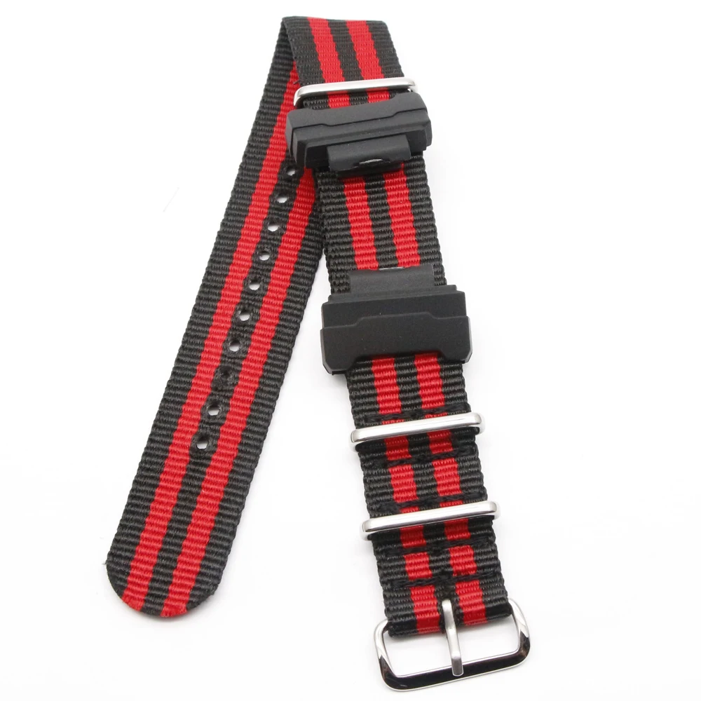 Striped Watch Band For Casio G Shock Replacement Watchbands Smart Accessories Nylon Strap Sliver Pin Buckle Bracelet