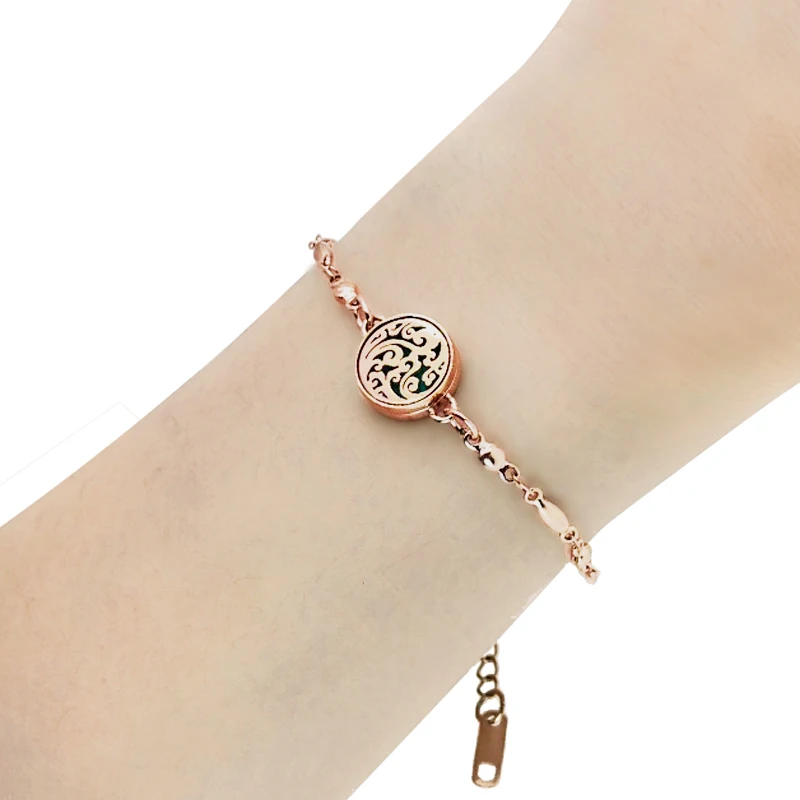 Stainless Steel Aromatherapy Bracelet Perfume Essential Oil Jewelry Small Mini Sweet Bracelet For Women 12mm Rosegold Color