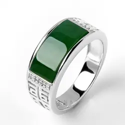 Real green natural hetian jade ring  925 sterling silver ring couple rings men women jewelry lucky stone jade finger ring