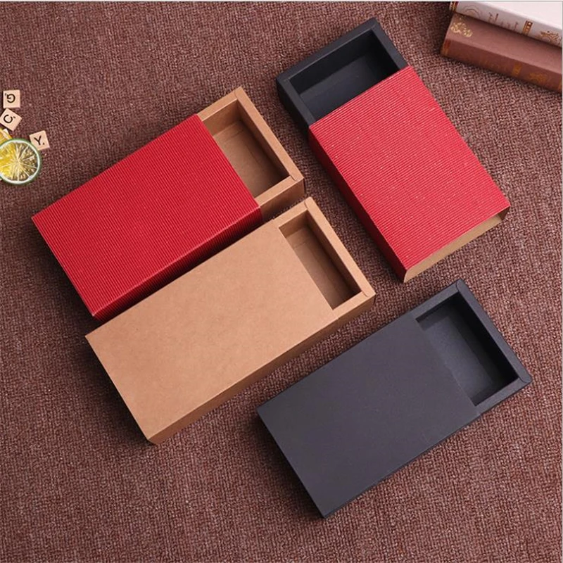 10pcs Kraft Paper Gift Packing Box Wedding Party Cookie Candy Cake Boxes With Clear PVC Window Delicate Drawer Display Boxes