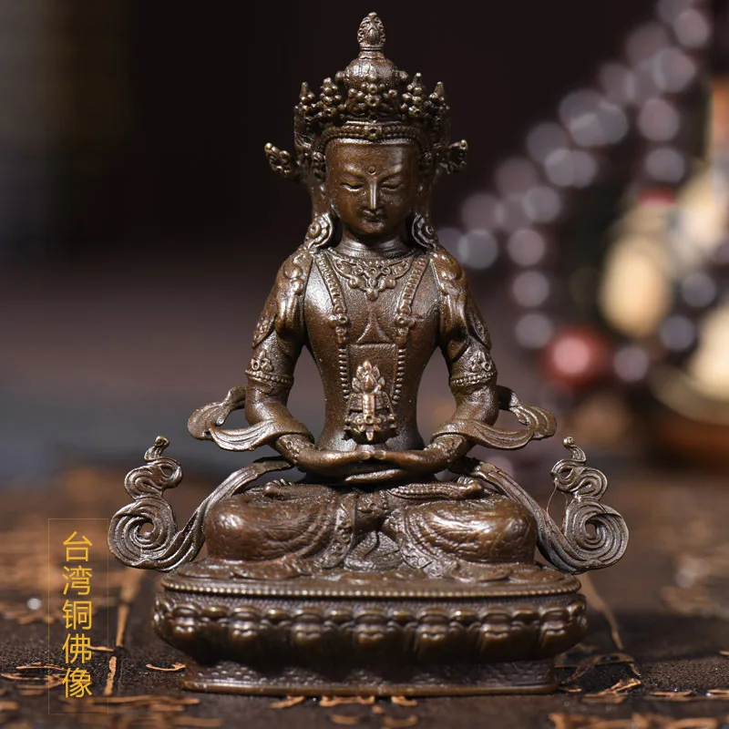 

Tibetan Buddhist supplies Taiwan copper antique tantric ornaments carry a small Buddha statue Longevity Buddha 7cm