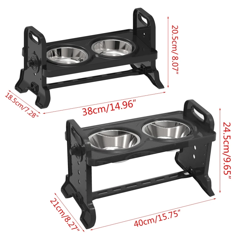 Anti-Slip Elevated Double Dog Bowl Adjustable Height Pet Feeding Dish Stainless Steel Foldable Cat Food Water Feeder