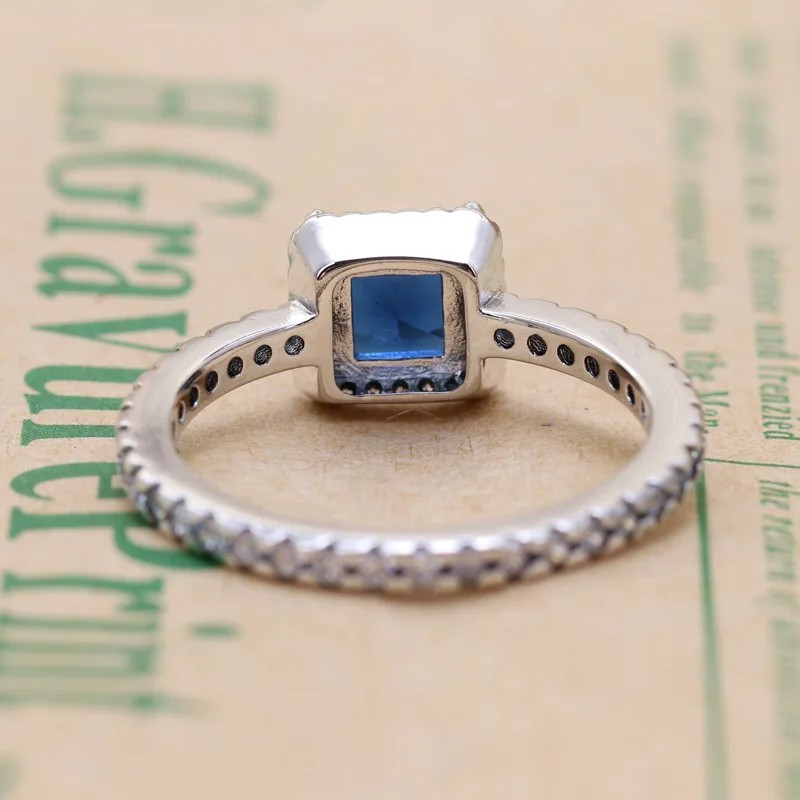 Authentic 925 Sterling Silver pandora Ring Blue Timeless Elegance Ring For Women Wedding Party Gift Fine EuroPe Jewelry