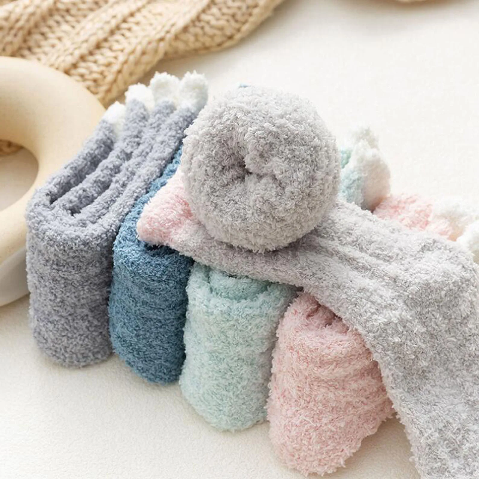 

Kawaii Candy Colors Socks for Women Cute Fashion Patchwork Female Fleece Warm Socks Girl's Student's Home Sock Floor Sleeping