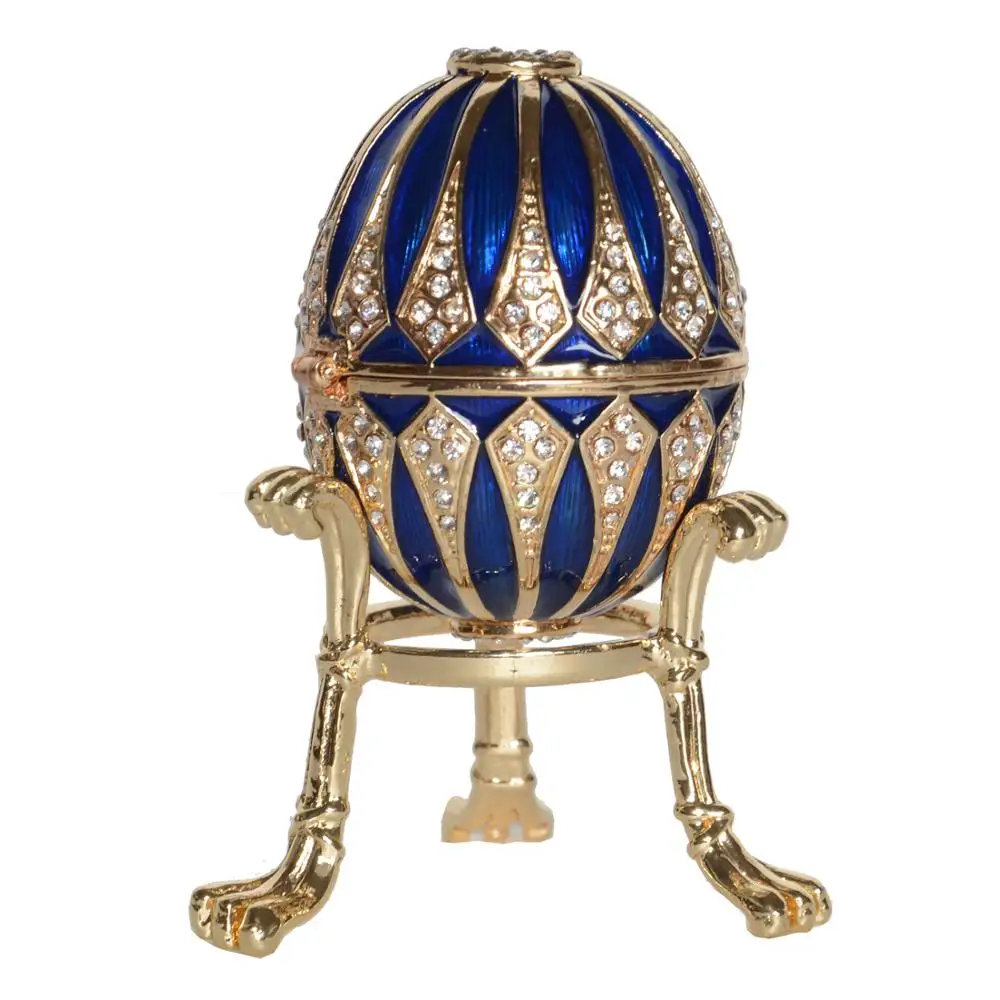 Hand Painted Easter Blue Imperial Egg Trinket Box, Jewelry Container, Organizer, Creative Gift, Vintage Style