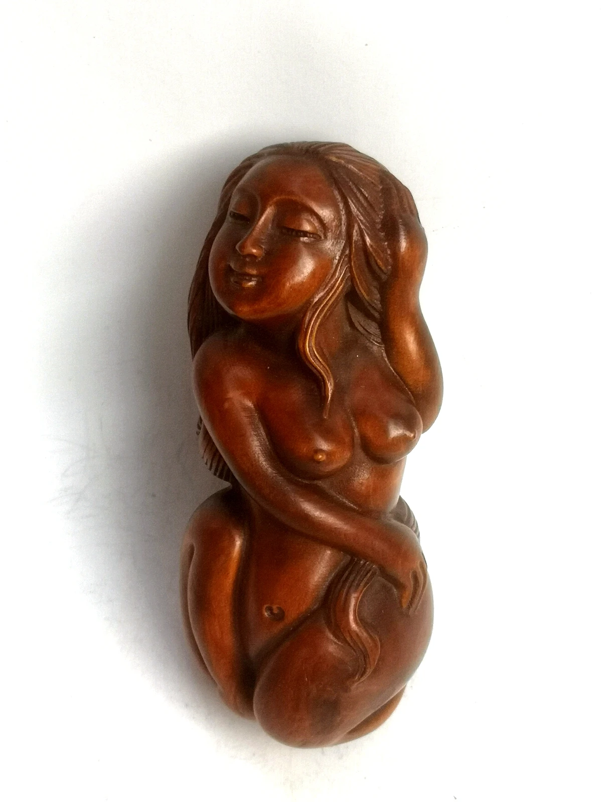 YIZHU CULTUER ART Collection China Old Boxwood Hand Carved Nude Belle Statue Family Decoration