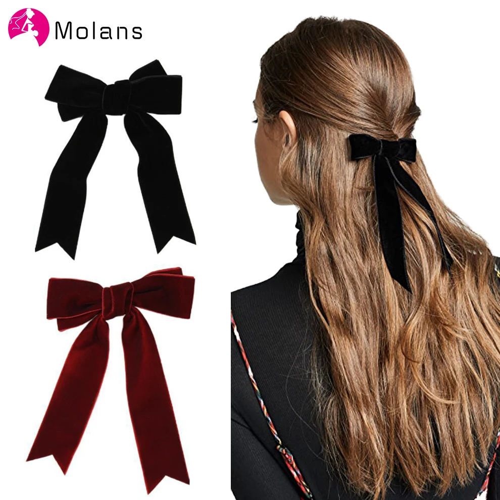 Molans Fashion Velvet Bow Hairpin Red Barrette Black Hair Clip Women Girls Hairgrip Vintage Headwear Hair Accessories