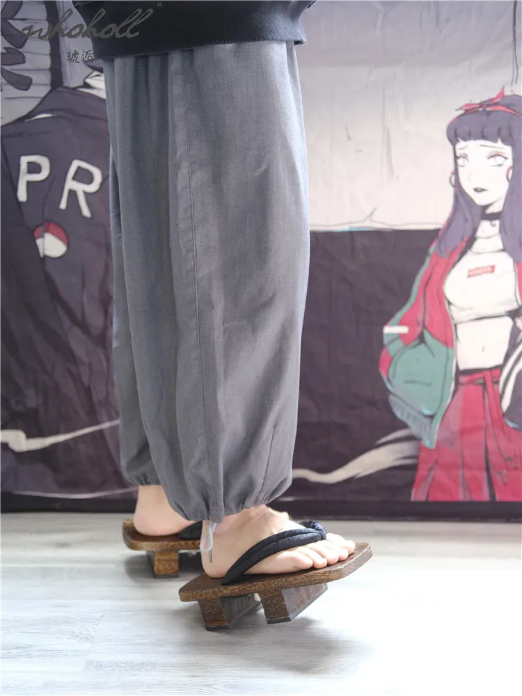 Sandal Pria Musim Panas Sandal Geta Kayu Jepang Sepatu Cosplay Samurai Sandal Jepit Pria Wanita Sandal Platform Bawah Tebal