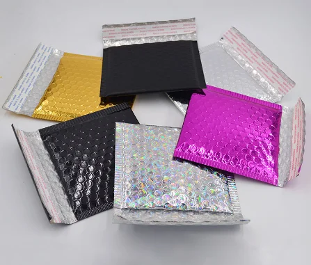 Sobres acolchados de papel de aluminio, sobres de papel de aluminio de 13x15cm, envío de burbujas para cosméticos, pintalabios, bolsa de mensajería de polietileno, 50 Uds.