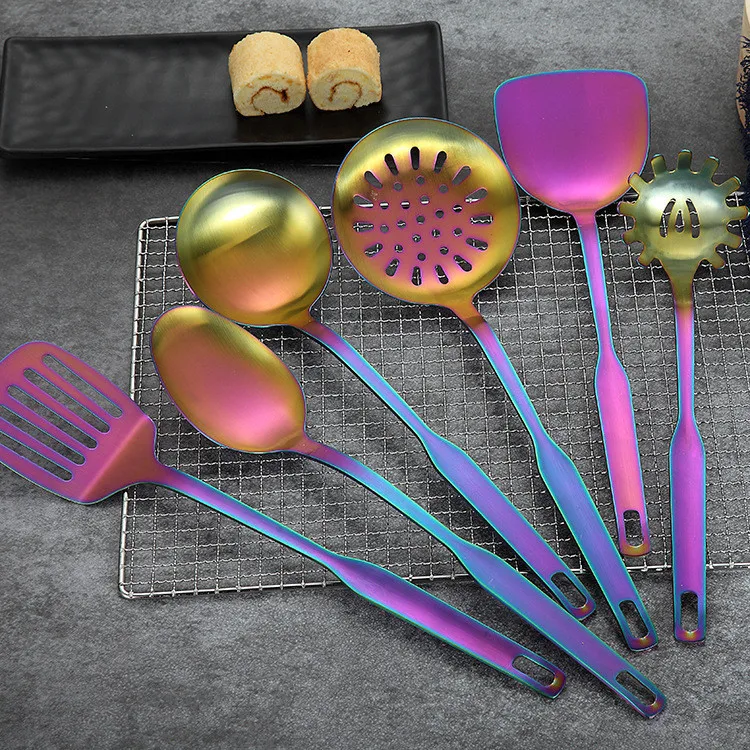 Stainless Steel Kitchenware Spatula Frying shovel Cooking Tool Set Gold Scoop Soup Ladle Skimmer Colander Kitchen Accessories