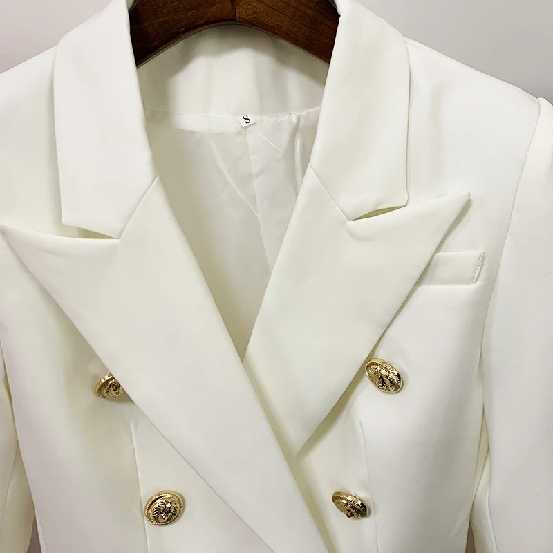 HIGH STREET White Blazer Women 2021 Slim Blazer Jacket Women\'s Fitting Metal Lion Buttons Double Breasted Blazer Female Pink 4XL