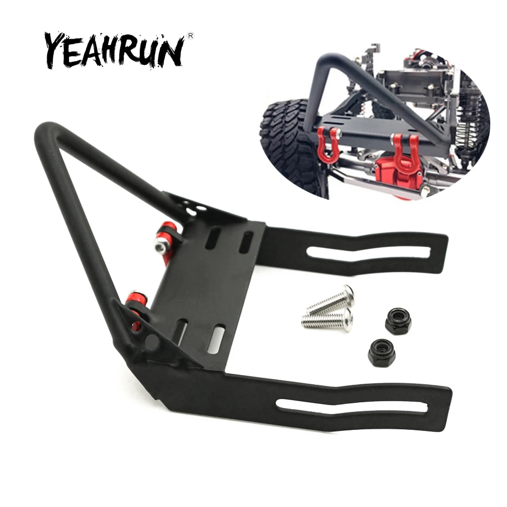 YEAHRUN metalowy zderzak przedni z szeklami do montażu wciągarki dla Axial SCX10 1/10 gąsienica RC części do modernizacji samochodu