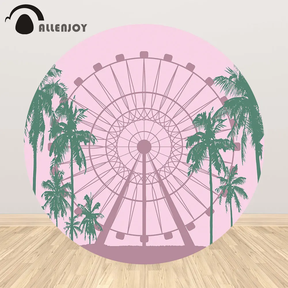 

Allenjoy Carnival Ferris Wheel Round Photography Backdrops Coconut Tree Sunset Music Festival Photozone Birthday Party Supplies