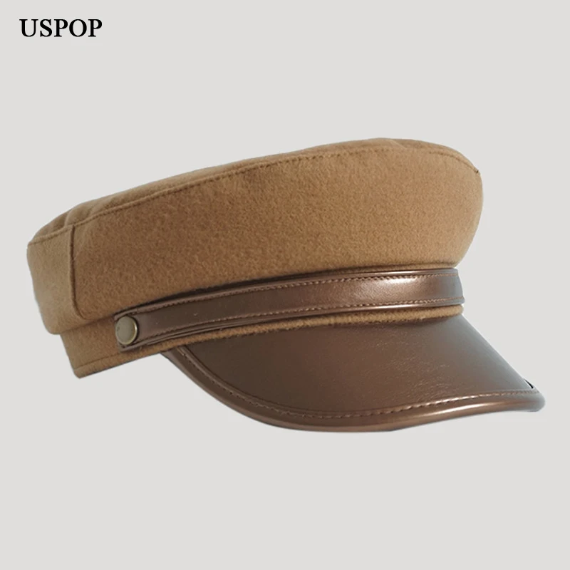 USPOP Brand Designer Winter Newsboy Caps Women Flat Solid Color Wool Militray Caps S-XL