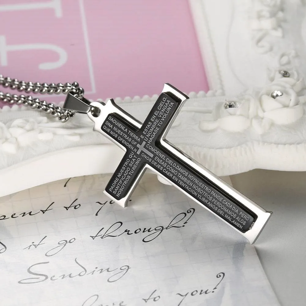 Trendy Cross Prayer Pendnat Necklaces for Men Black Titanium Stainless Steel Fashion Jewelry 55cm Chain Masculine Cool Accessory