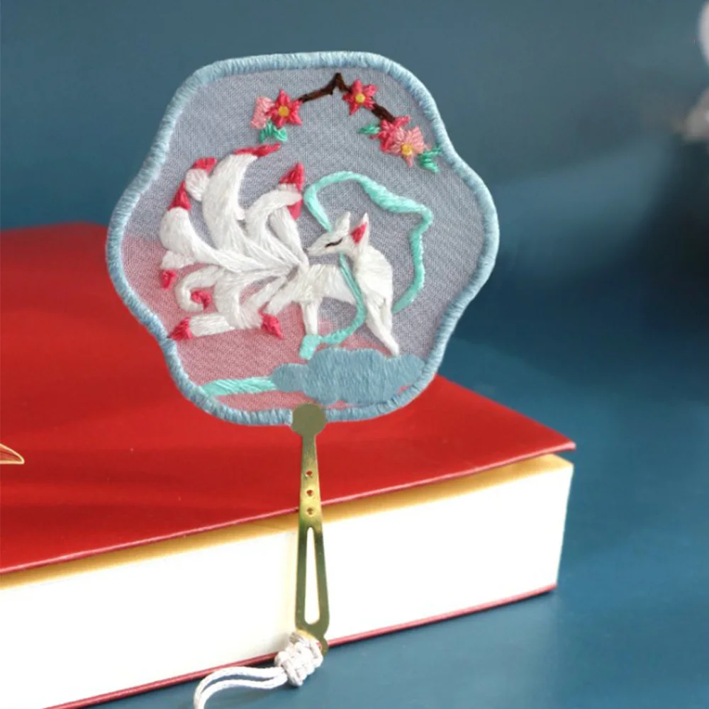 16 Types Chinese Style Fan-shaped Embroidery Bookmark DIY Crafts Handmade Painting Ornament Cross Stitch Tassel Book Clips