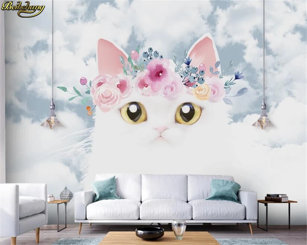 beibehang Custom 3d wallpaper mural nordic cartoon cute kitten children room sky bedroom background wall paper papel de parede