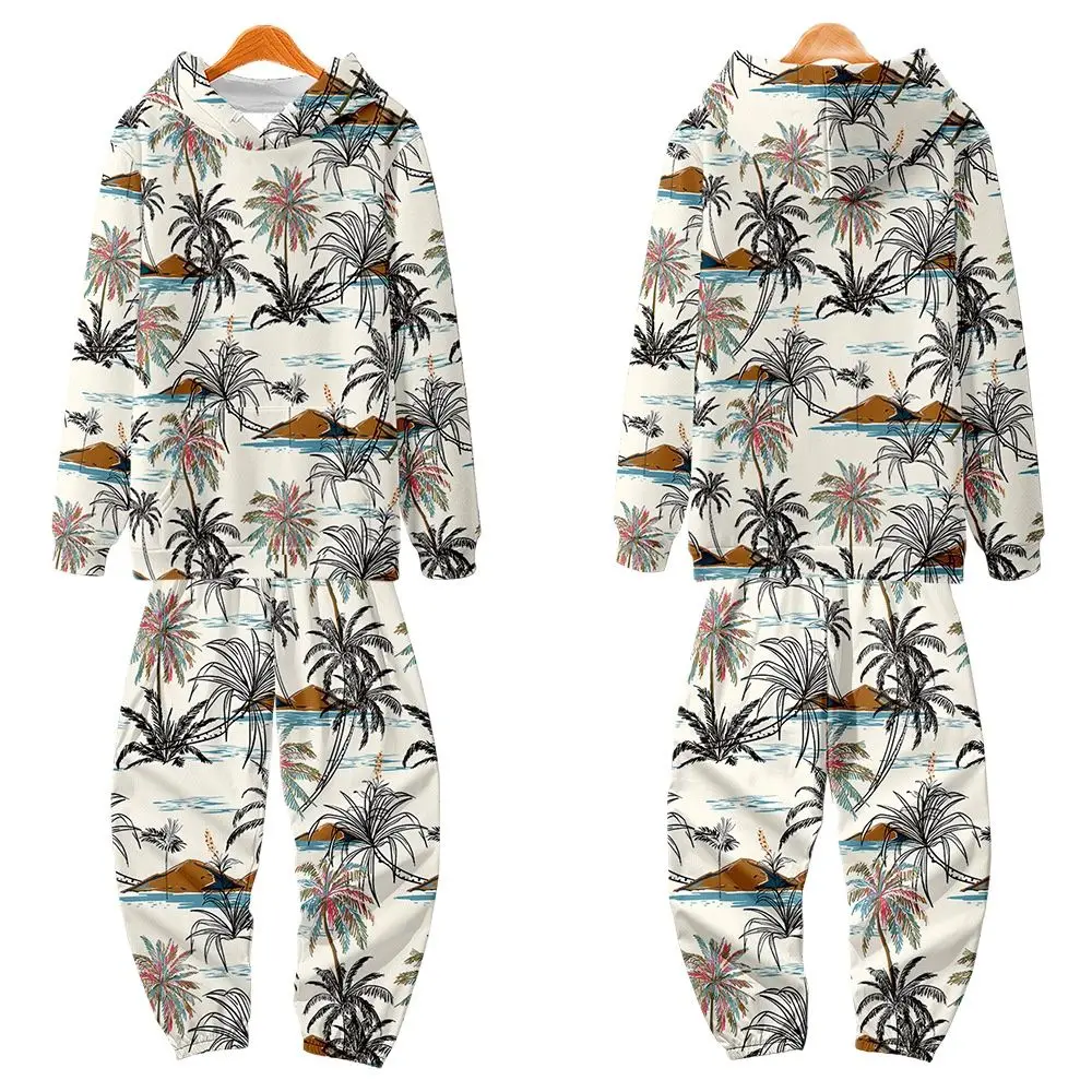 Men 2 Pieces Sets Casual Long Sleeve Tracksuit Hawaii Print Hoodies Sweatshirt Pants Plus Size 6XL