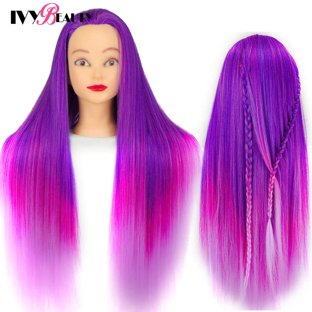 Cosmetology Mannequin Doll Head With Rainbow Color Hair For Braiding Hair Styling Training Hairart Hairdressing Salon Display