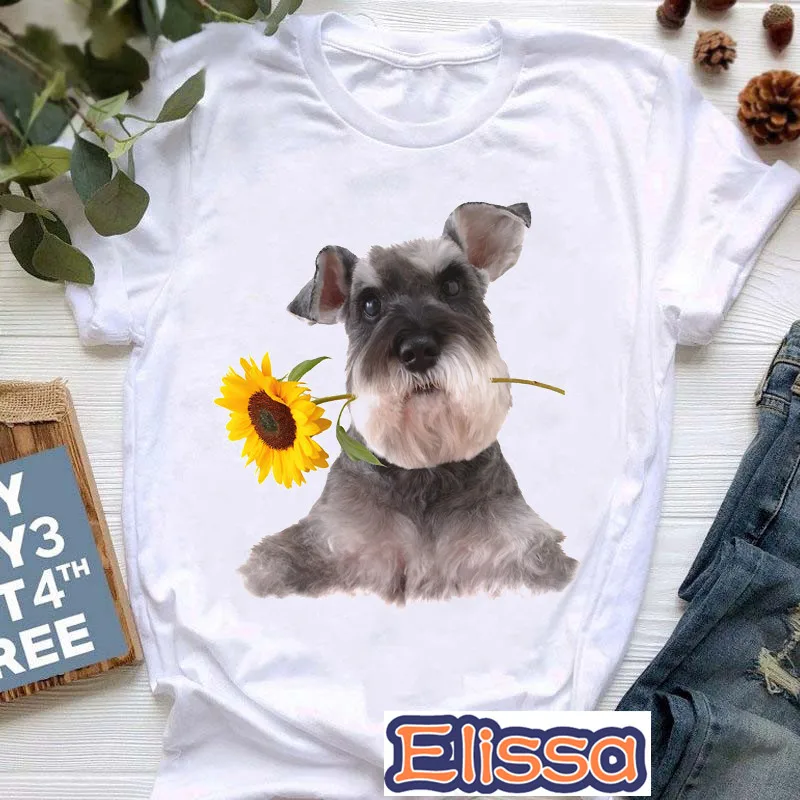 Camiseta casual de manga curta feminina, schnauzer, roubou meu coração, camiseta gráfica engraçada, blusa branca para senhoras, presente para meninas, amor de cachorro, verão