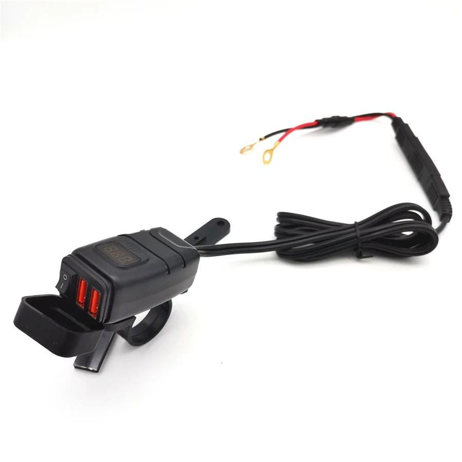 

12V Motorcycle Dual USB Charger Handlebar Mount Voltmeter QC3.0 Fast Charging