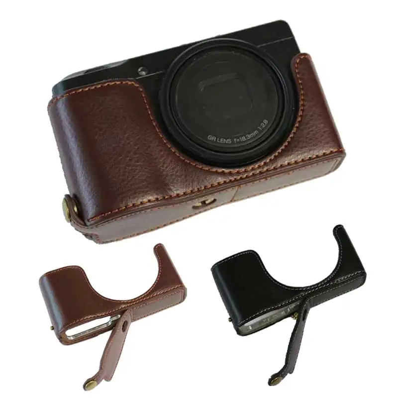 Black Coffee Color Genuine Real Leather Case for Ricoh GRIII GR3 GR MarkIII Half Body Bottom Cover With Battery Opening