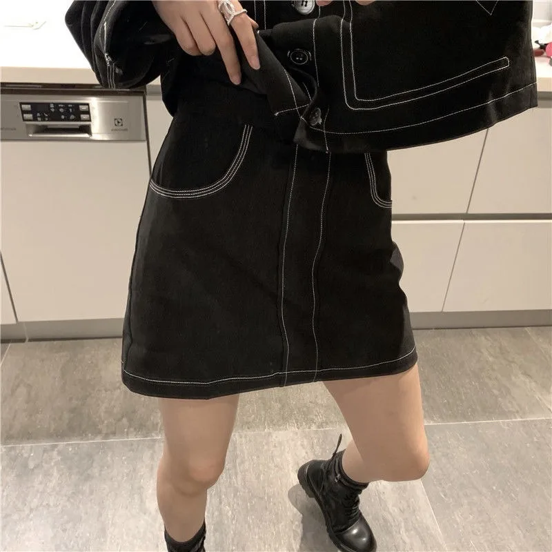 Sets Women High Street Korean Style Two Piece All-match Spring Skirts Solid Full Sleeve Shirts Mujer Ulzzang Female Stylish Crop