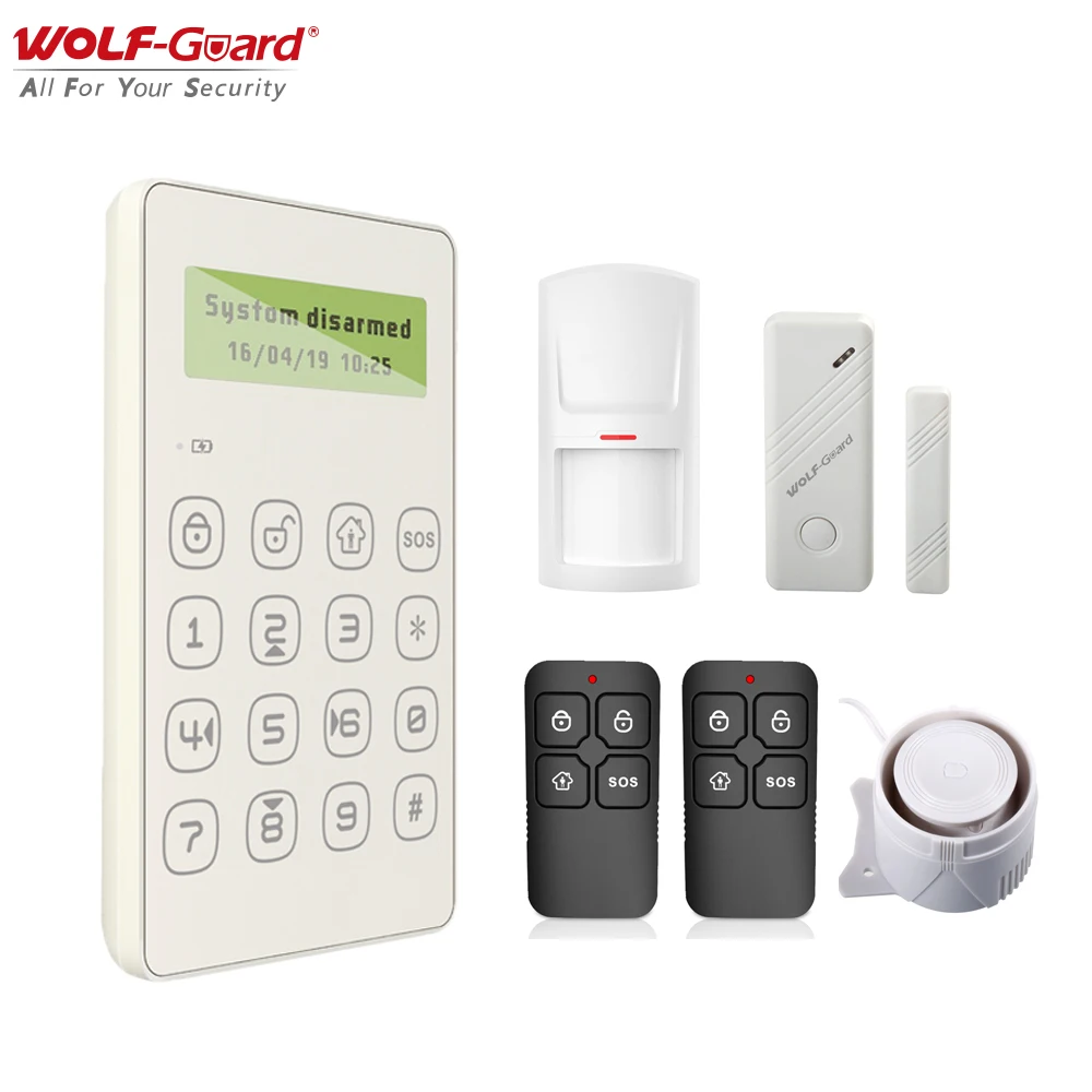 Wolf-Guard GSM SMS Smart Home Alarm Security Burglar System App Control Door Windows Sensor PIR Motion Detector KeyFobs 433MHz