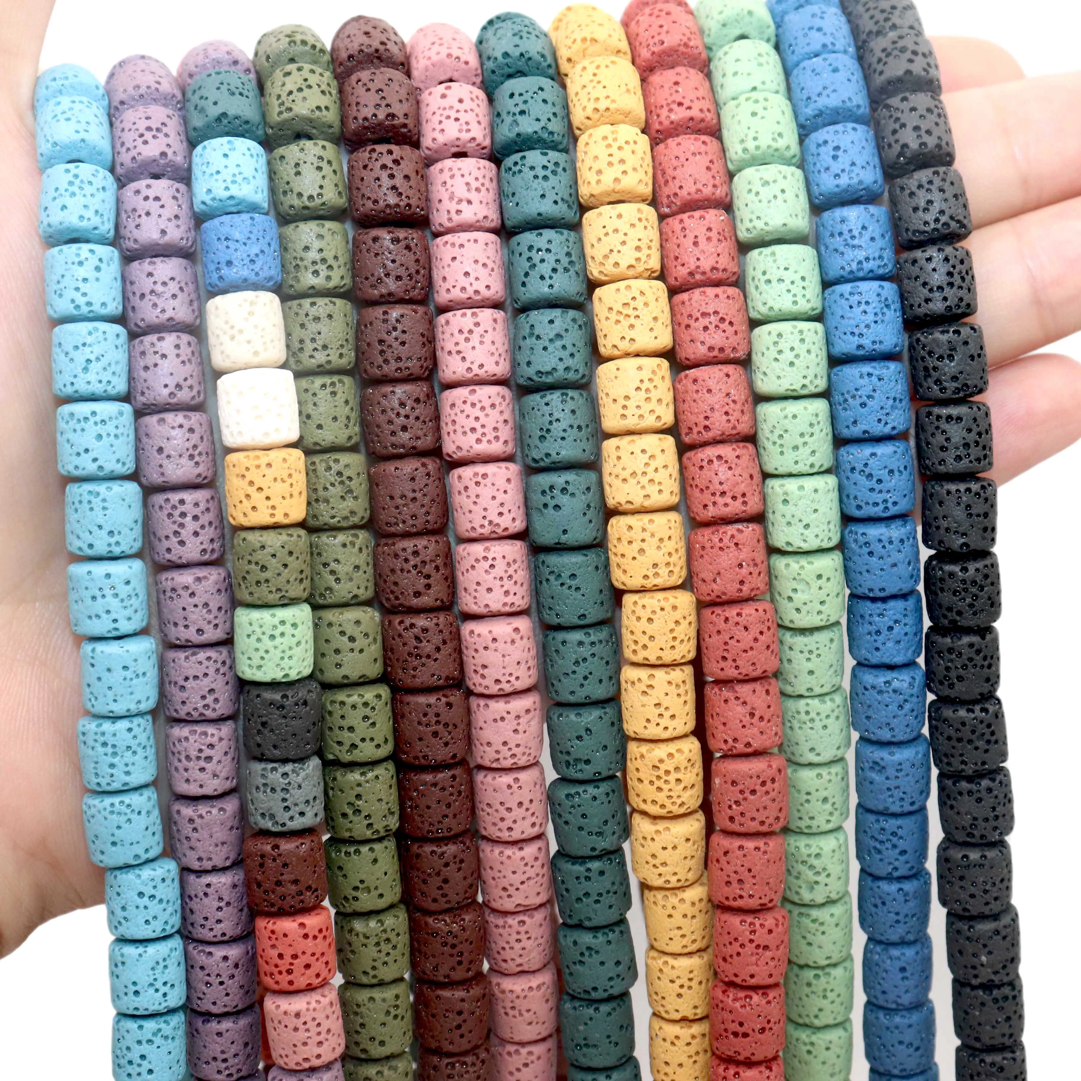 8 10mm Natural Stone Cylinder Color Volcanic Lava Round Tube Spacer Beads For Jewelry Making Charm DIY Bracelet Necklace