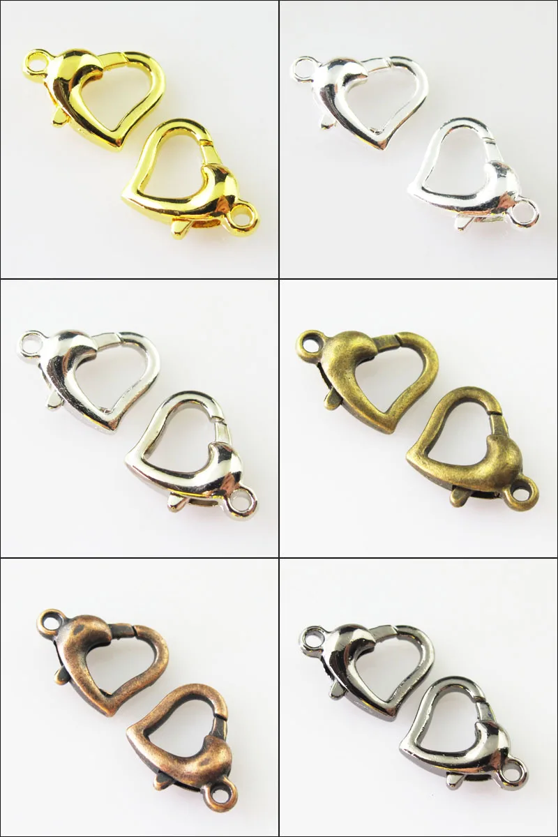 

Free Shipping 15Pcs Heart Lobster Clasps Connectors Gold Silver Plated Bronze Copper Black Plated 12x14mm